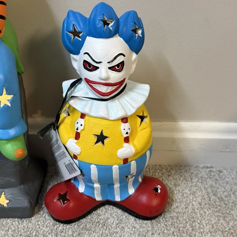 2 Rare Killer Clowns Halloween Decor Discontinued Light Up Table Circus Clown